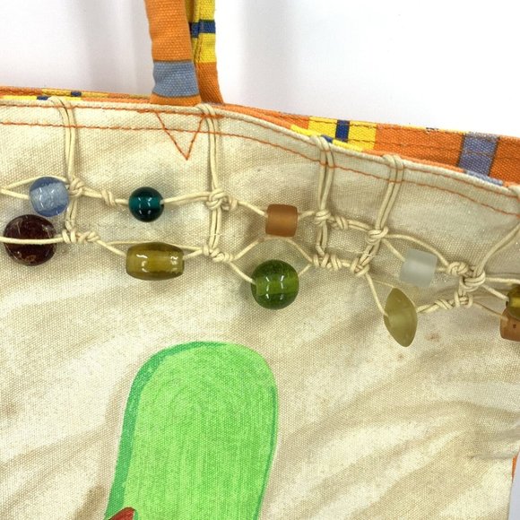 Paul Brent Beach or Pool Tote Bag Flip Flop Print Glass Beads 15" x 7" x 15" - Picture 2 of 8
